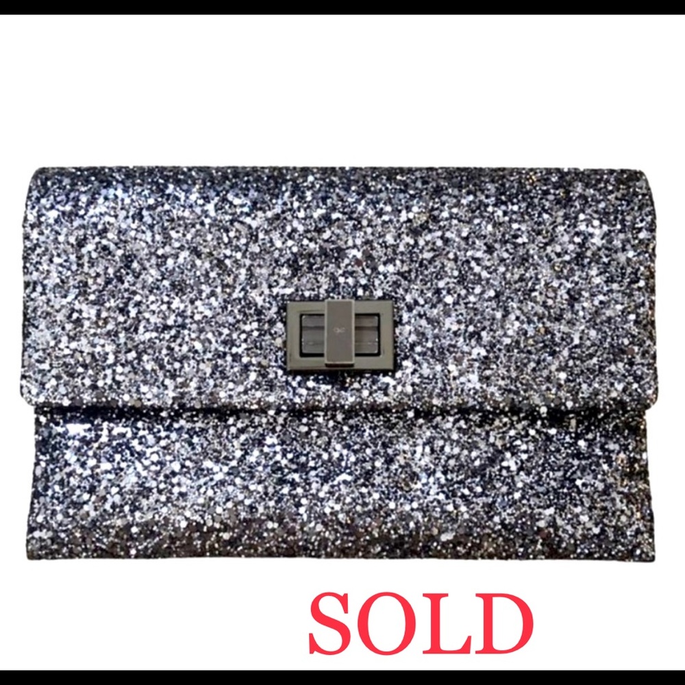 Anya HindMarch Glitter Clutch Dark Silver/ Gray